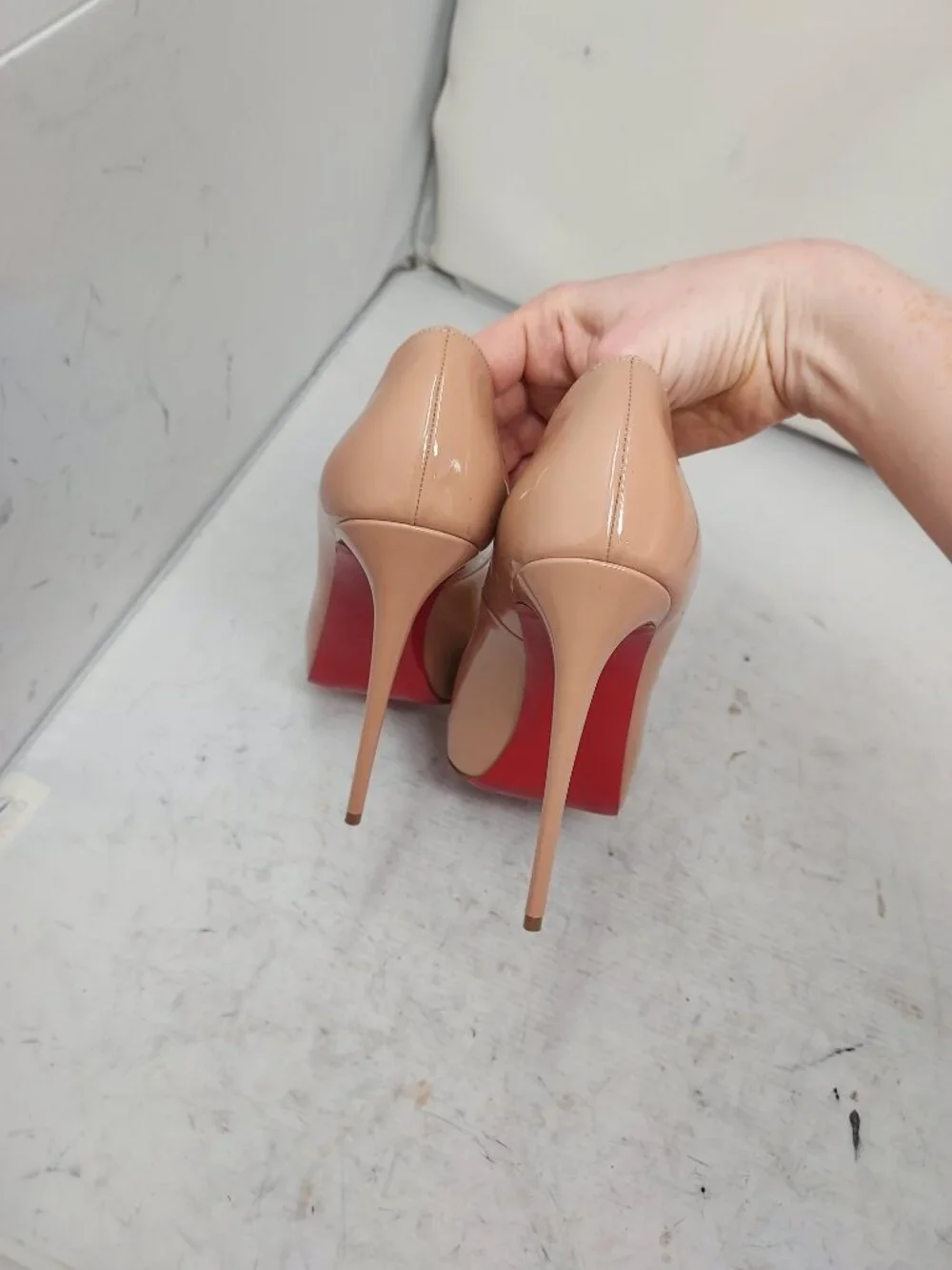 Christian Louboutin Very Prive Patent Nude Peep Toe Pump